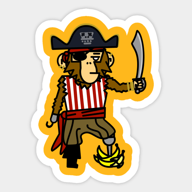 Pirate Chimpanzee Standing on some Bananas Sticker by MacSquiddles